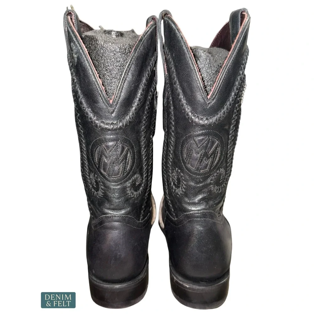NEW Montana Black Leather Western Cowboy Boots Square Toe Ranch Rodeo US 9D Mens